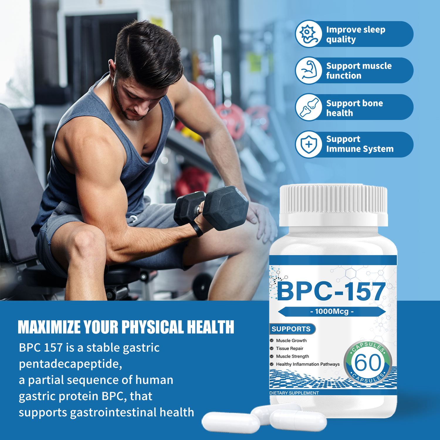 BPC-157 Peptide Capsules 1000mcg | Enhanced with L-Glutamine for Peak Muscle Recovery & Gut Support | Non-GMO, Gluten-Free - Image 4