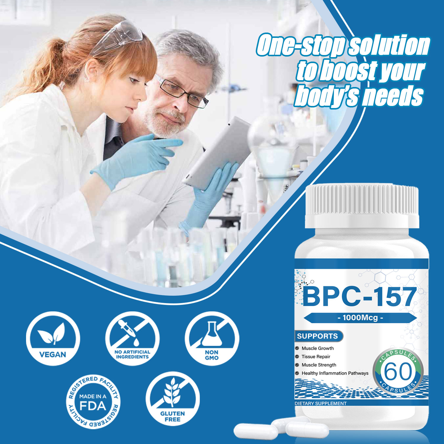 BPC-157 Peptide Capsules 1000mcg | Enhanced with L-Glutamine for Peak Muscle Recovery & Gut Support | Non-GMO, Gluten-Free - Image 6