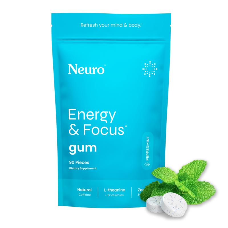 Neuro Energy Caffeine Gum/Mints for Energy & Focus (90 Pieces) – Sugar-Free with L-theanine, Caffeine, Vitamin B12 & Vitamin B6 – Peppermint Flavor