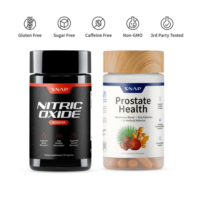 Snap Supplements – Nitric Oxide Booster 90ct + Prostate Health Bundle – Natural Supplement Capsules – Support Blood Circulation & Prostate Health