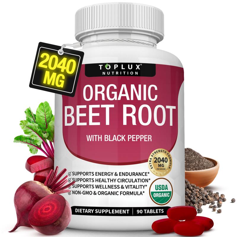 Toplux Organic Beet Root Tablets – Nitric Oxide Booster Beetroot Supplement 2040mg