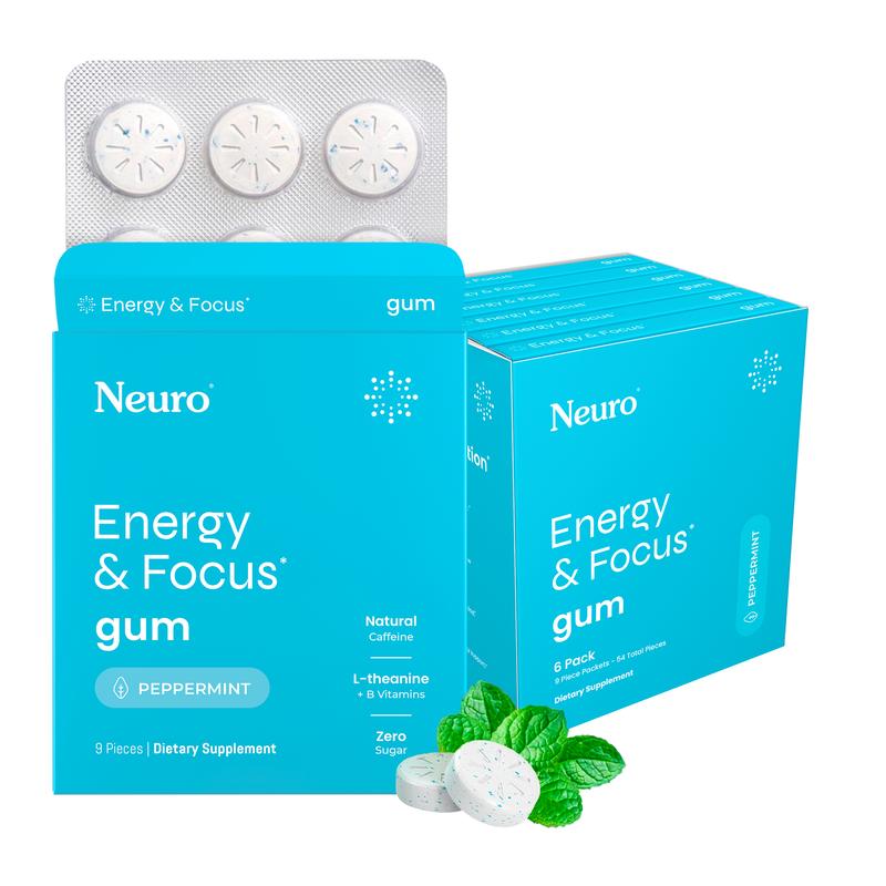 Neuro Energy Caffeine Gum/Mints for Energy & Focus – Sugar-Free with L theanine, Caffeine, Vitamin B12 & Vitamin B6 – Peppermint Flavor
