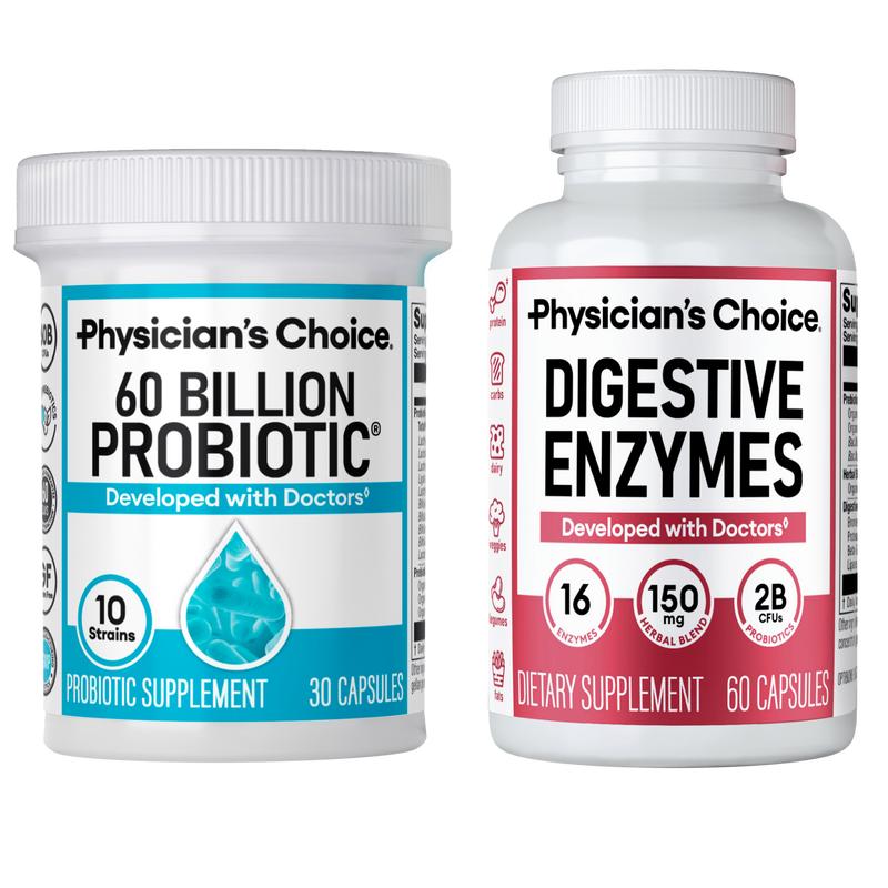 Physician’s Choice Hack your Tummy Bundle: Bloating, Digestion & Immune Support for Men & Women with Digestive Enzymes & 60 Billion Probiotic
