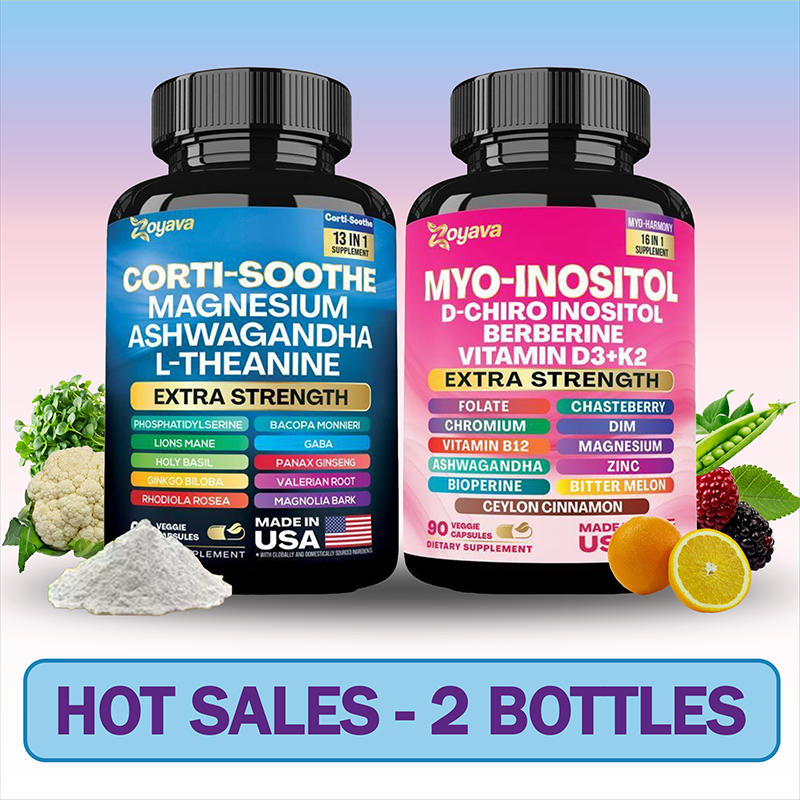 Soothe & Smooth Bundle – Zoyava Cortisol and Myo-Inositol All-in-One Dietary Supplement – Multivitamin Combo with Extra Strength Ingredients for Fitness & Healthcare – MADE IN USA