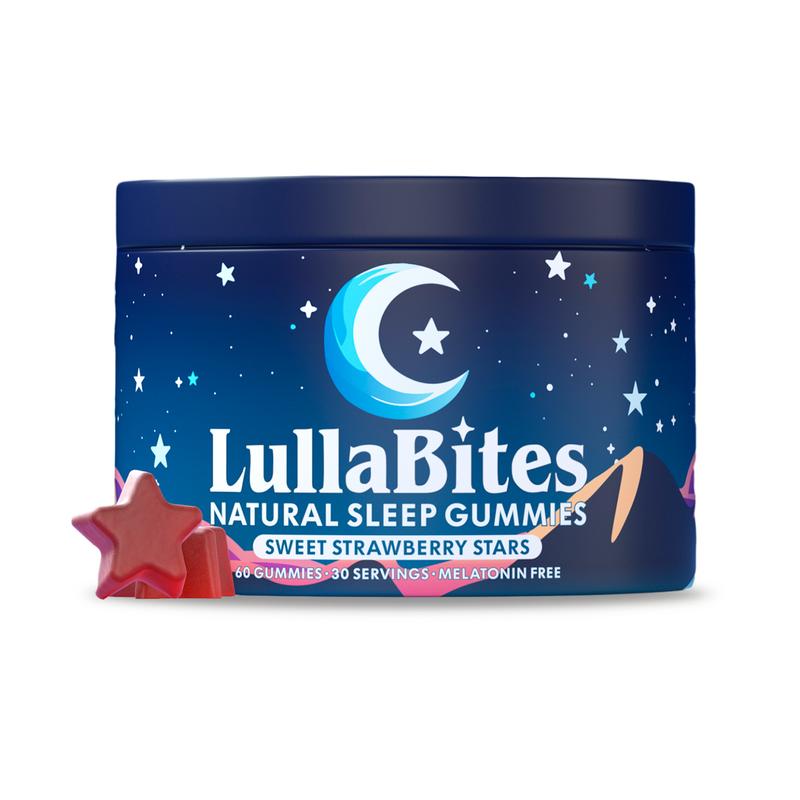 LullaBites Natural Sleep Gummies – 30 Servings -Sweet Strawberry Stars (Melatonin Free)