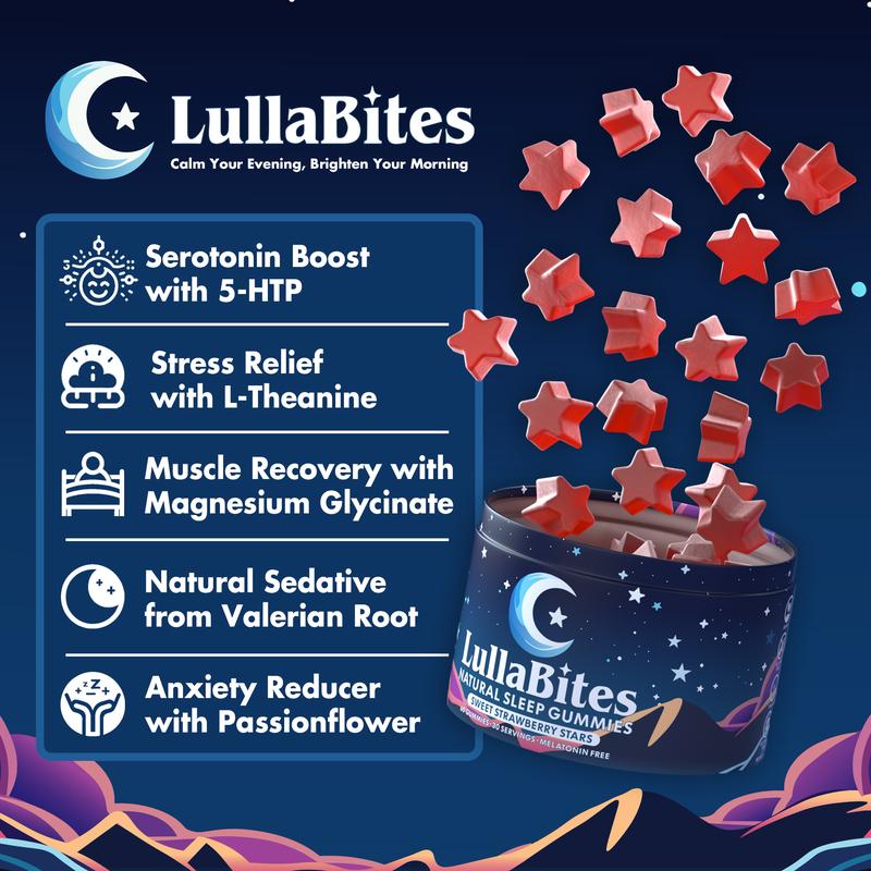 LullaBites Natural Sleep Gummies - 30 Servings -Sweet Strawberry Stars (Melatonin Free) - Image 3
