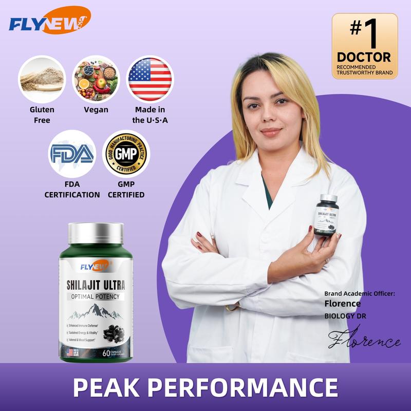 FLYNEW Optimal Potency | Shilajit Ultra | Adaptogen Energy Stamina Immune Antioxidants | Made in USA | 60 Capsules - Image 2