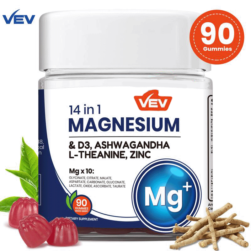 VEV 14-in-1 Magnesium Gummies – with Ashwagandha, L-Theanine, Vitamin D3 & Zinc