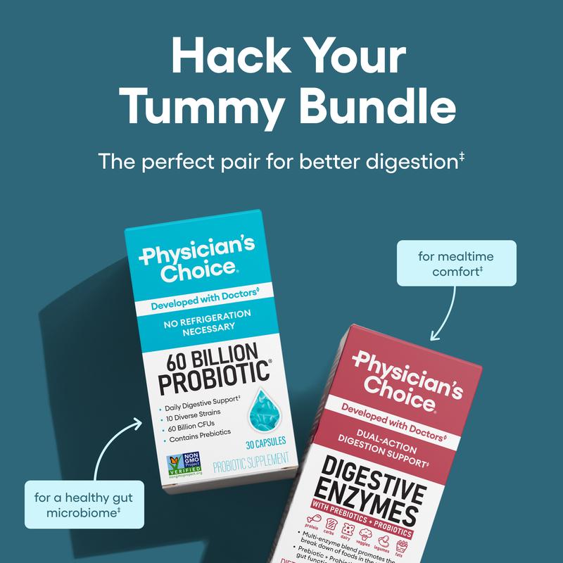 Physician's Choice Hack your Tummy Bundle: Bloating, Digestion & Immune Support for Men & Women with Digestive Enzymes & 60 Billion Probiotic - Image 2