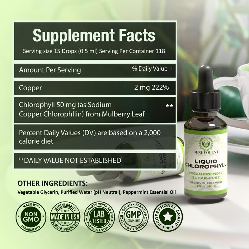 Liquid Chlorophyll Drops (4 Month Supply) Healthcare Supplement - Natural Deodorant and Detox - Gut Support Healthcare Liver - Image 2