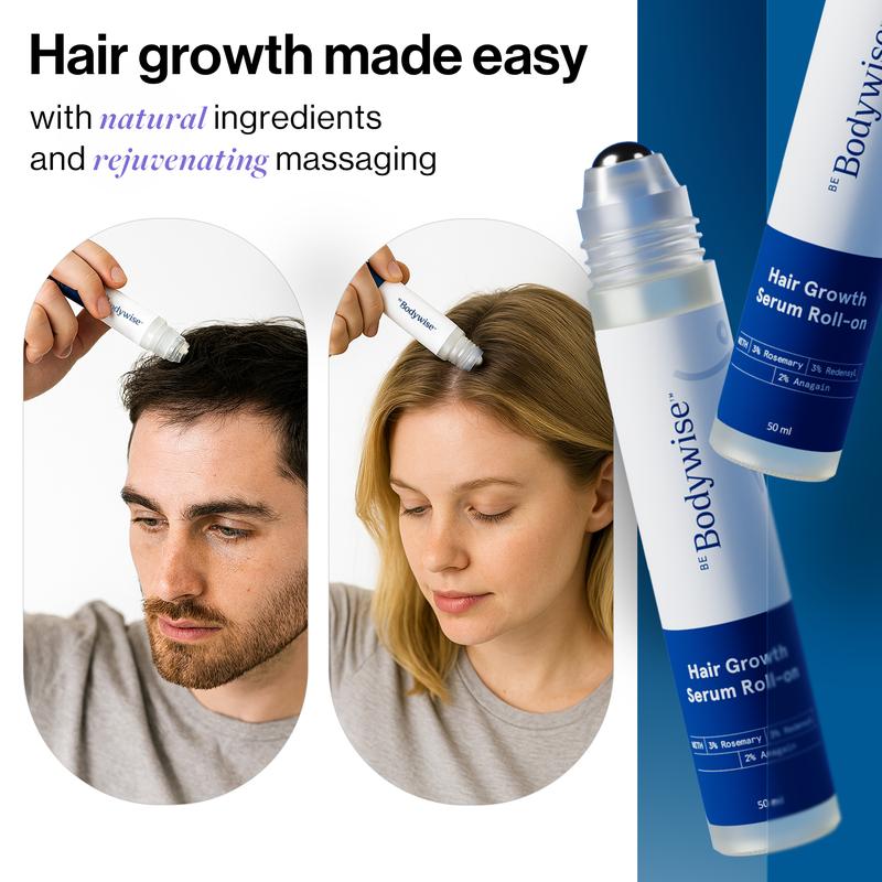 Be Bodywise Advanced Hair Growth Roll-On Serum | 3% Rosemary | 3% Redensy l 2% Anagain | Precision Scalp Applicator | Paraben & Sulphate Free | Non oily and mess free - Image 2