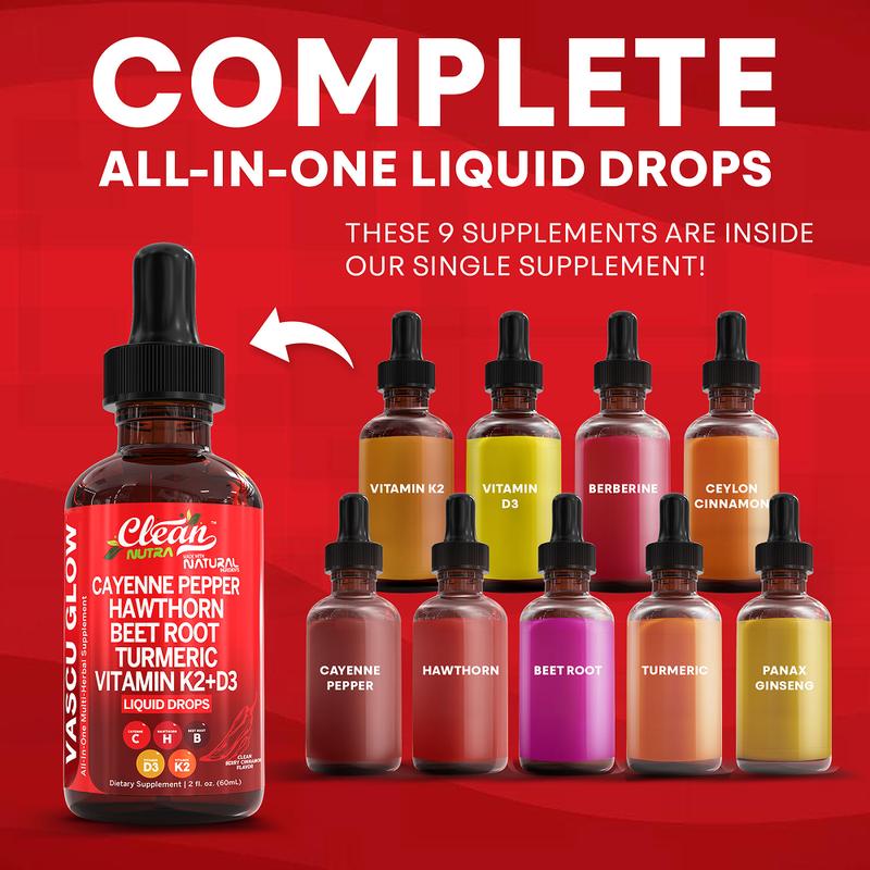 Cayenne Pepper Supplement Liquid Drops + Hawthorn Berry, Vitamin D3 K2 Organic Beet Root Powder, Ceylon Cinnamon, Turmeric Curcumin, Panax Ginseng - Image 3