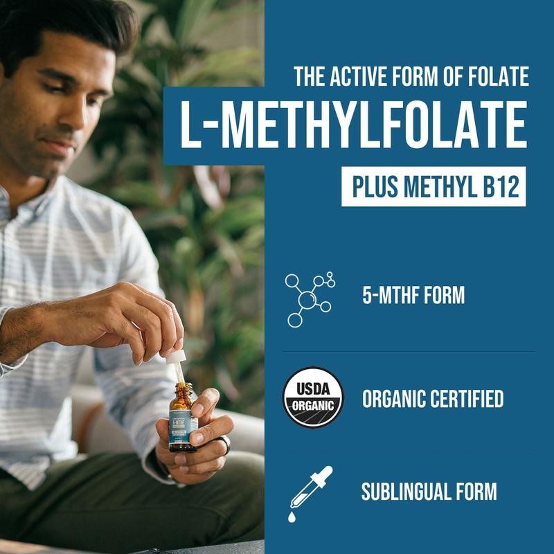L Methyl Folate 15mg + B12 Pro Strength, Liquid 5-MTHF Form, Supports Mood, Methylation, & Cognition Supplement Energy Levels Vitamin Methylcobalamin - Image 3