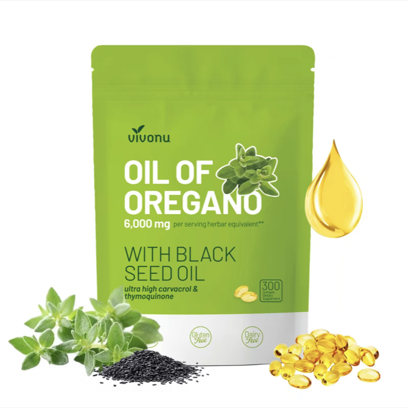 VivoNu Organic Oregano Oil Capsules with Black Seed – 6000mg per Serving, 300 Softgels – Herbal Support for Wellness, Non-GMO, Gluten-Free