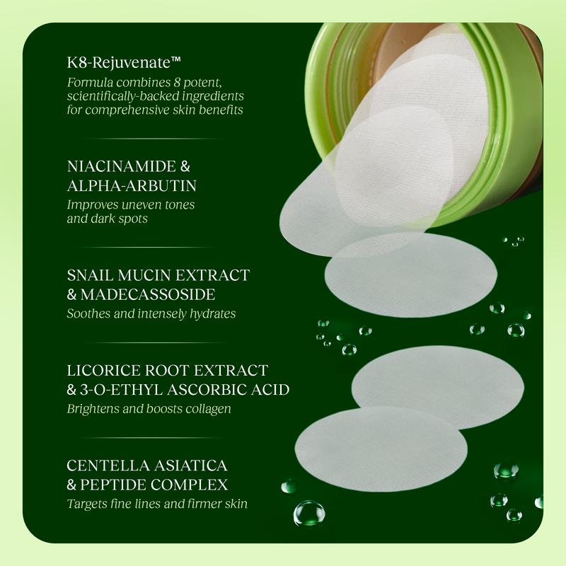 Jiyu Korean Skincare Anti-Aging, Dark Spot & Wrinkle Minimizing Toner Pads with Snail Mucin, Centella Asiatica, Niacinamide, Peptide Complex - 100 ct. - Image 4