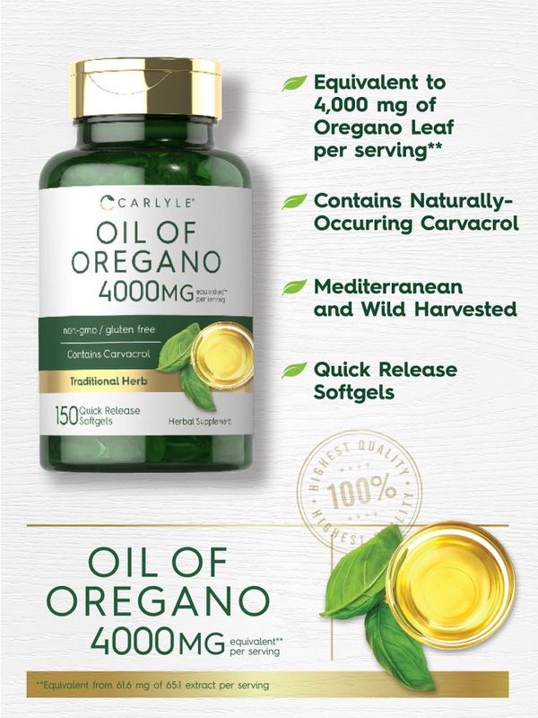 Carlyle Oregano Oil 4000mg Supplement | 150 Softgel Capsules | Contains Carvacrol | Non-GMO & Gluten Free Formula - Image 4
