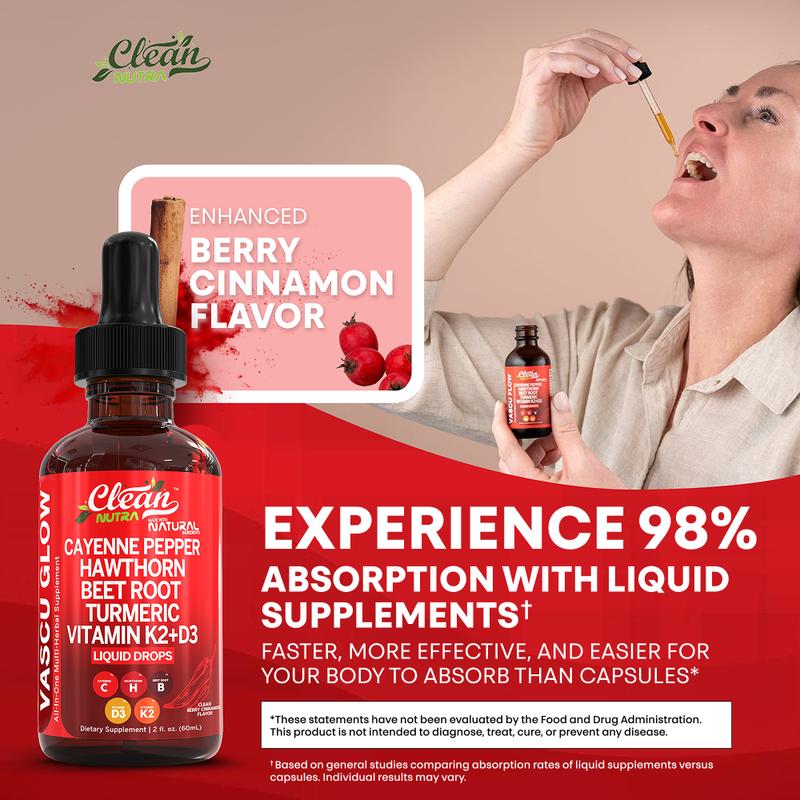 Cayenne Pepper Supplement Liquid Drops + Hawthorn Berry, Vitamin D3 K2 Organic Beet Root Powder, Ceylon Cinnamon, Turmeric Curcumin, Panax Ginseng - Image 5