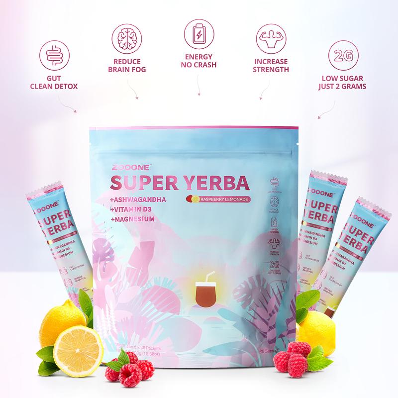 ZOOONE Super Yerba | Yerba Mate Instant Tea Powder | RASPBERRY LEMONADE Flavor | 30 Servings - Image 5