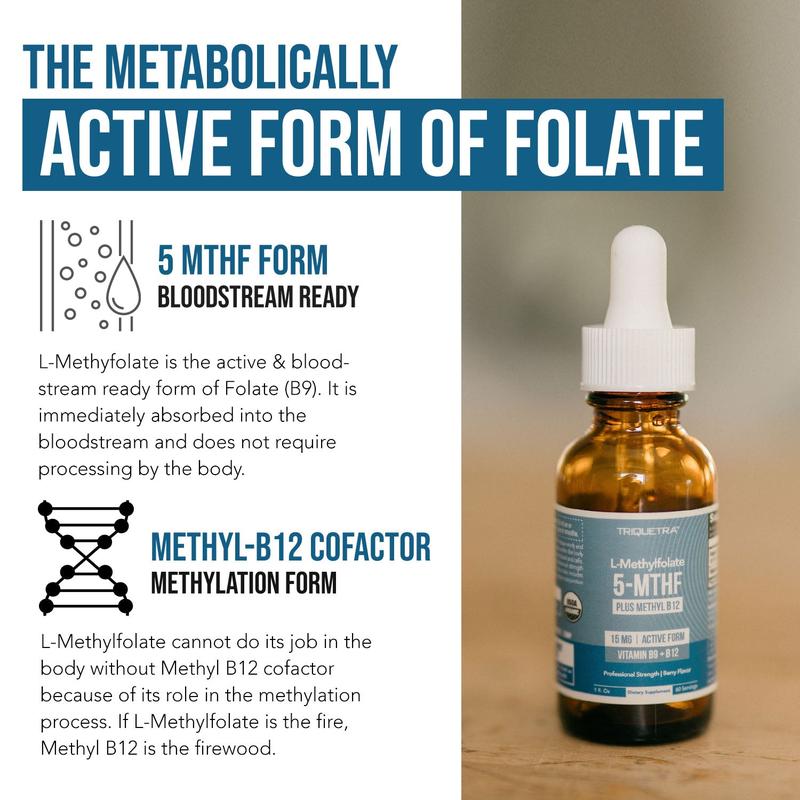 L Methyl Folate 15mg + B12 Pro Strength, Liquid 5-MTHF Form, Supports Mood, Methylation, & Cognition Supplement Energy Levels Vitamin Methylcobalamin - Image 5