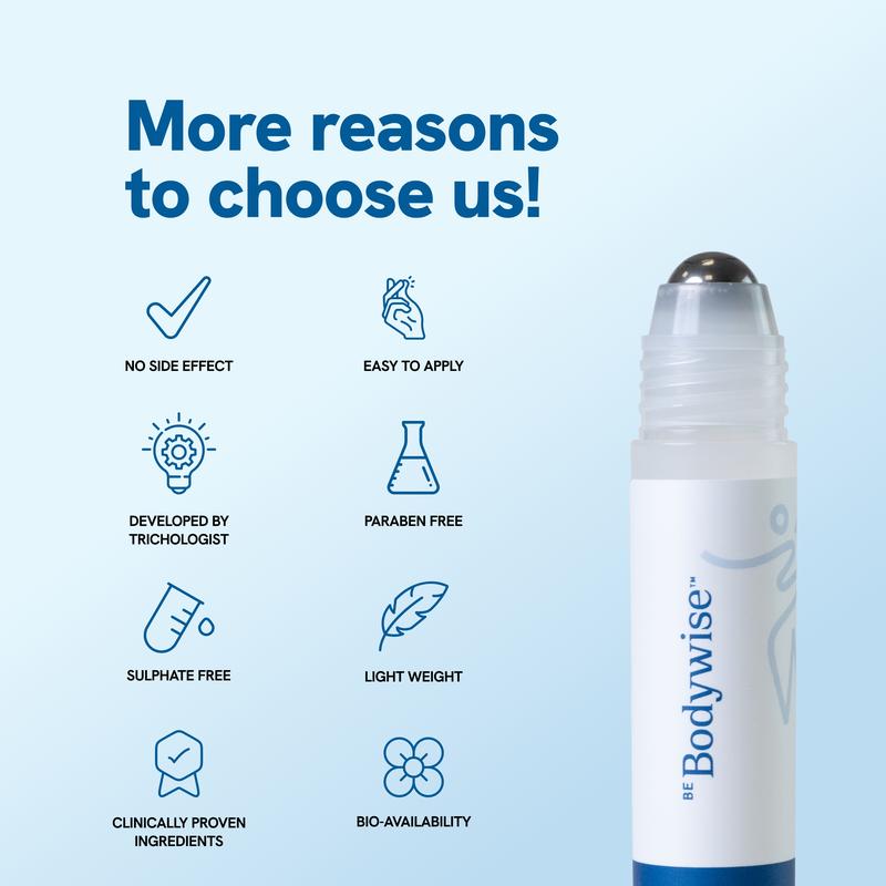 Be Bodywise Advanced Hair Growth Roll-On Serum | 3% Rosemary | 3% Redensy l 2% Anagain | Precision Scalp Applicator | Paraben & Sulphate Free | Non oily and mess free - Image 5