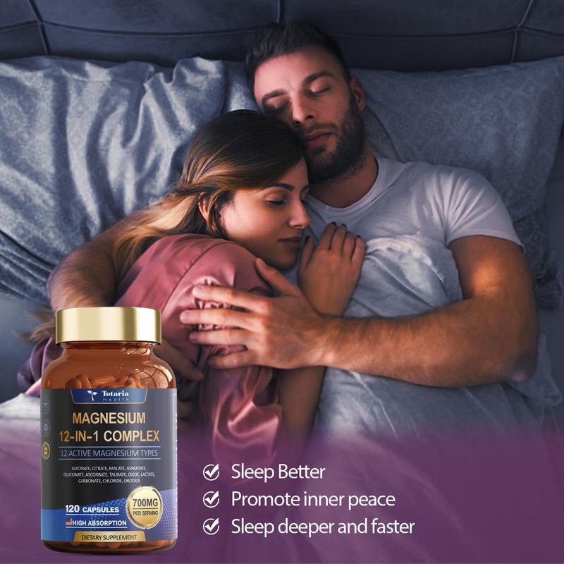 Totaria 12-in-1 Magnesium Complex 700mg - Supplement with Glycinate Citrate Malate Oxide Taurate Aspartate Orotate, Vegan Capsules for Muscle, Heart, and Relaxation Support - Image 5