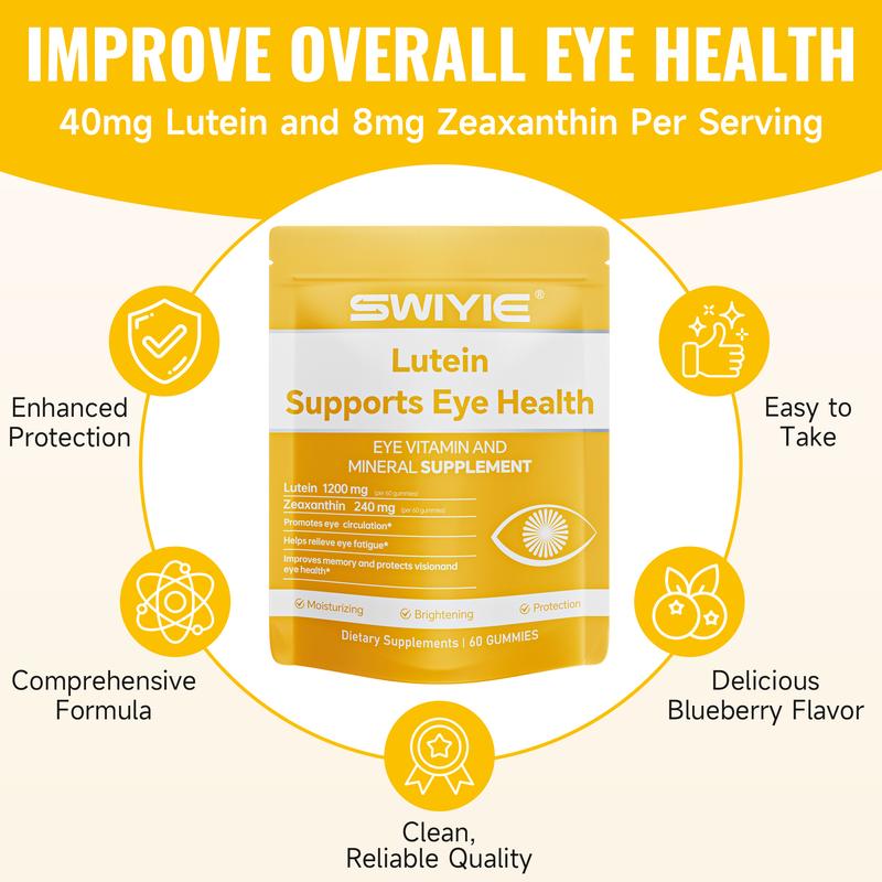 Swiyie Lutein & Zeaxanthin Gummies – Eye Health Supplement with Astaxanthin, Vitamin A C E – Blue Light Defense, Vision Support, Berry Flavor – 60 Gummies Healthcare Dietary Fitness Edible - Image 5