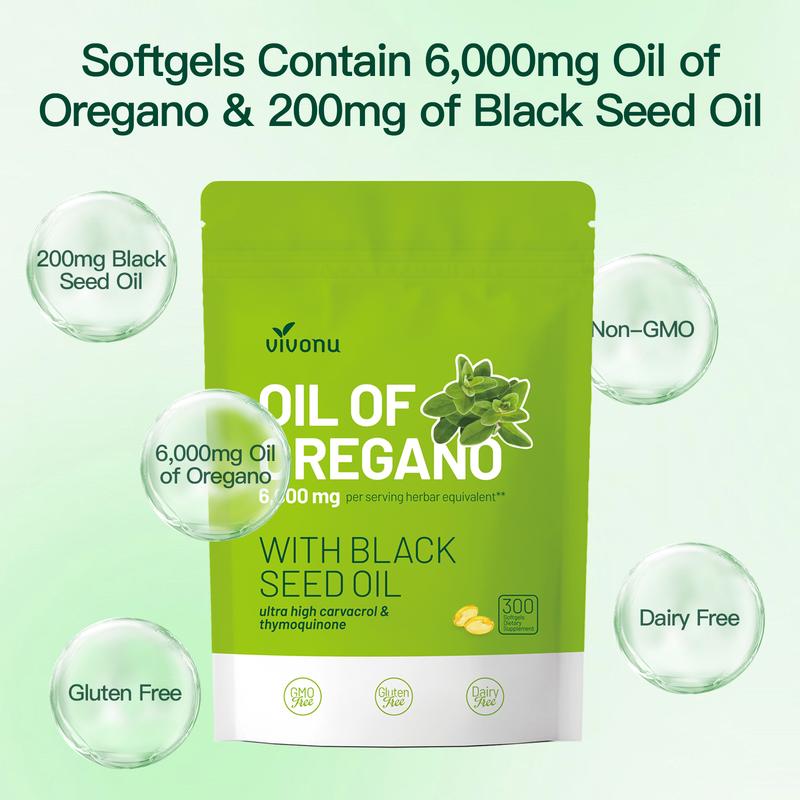 VivoNu Organic Oregano Oil Capsules with Black Seed – 6000mg per Serving, 300 Softgels – Herbal Support for Wellness, Non-GMO, Gluten-Free - Image 6