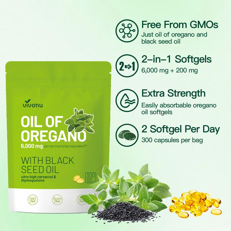 VivoNu Organic Oregano Oil Capsules with Black Seed – 6000mg per Serving, 300 Softgels – Herbal Support for Wellness, Non-GMO, Gluten-Free - Image 5