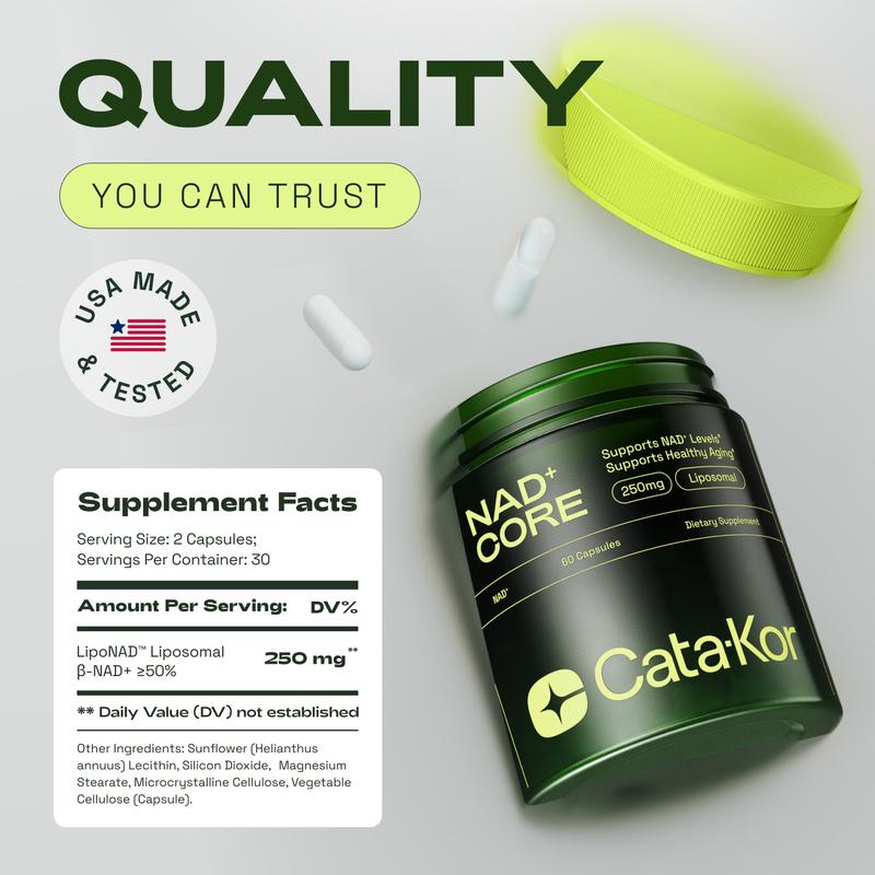 Cata-Kor 250 mg - NAD+ Supplement for Skin Aging Support, Energy, and Focus - 60 Count - Vitamin & Wellness Supplements Dietary Healthcare Edible - Image 6