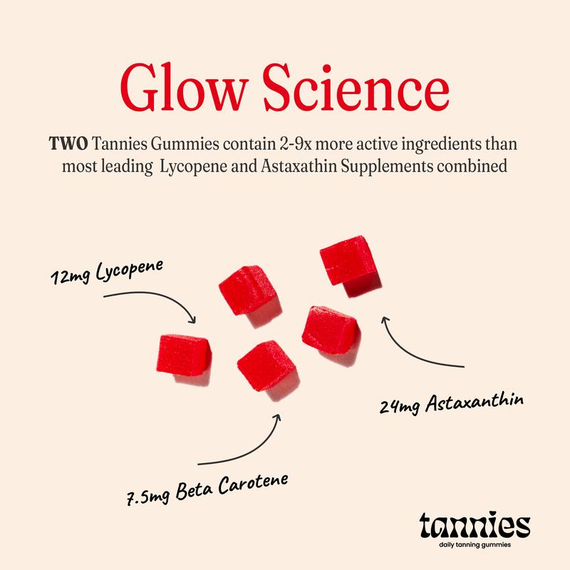 Tannies Tanning Gummies, Natural Tanning Supplement with Astaxanthin, Lycopene & Beta Carotene, Beauty Supplement Vitamin For Adults, Tanning Drops For Radiant And Glowing Skin