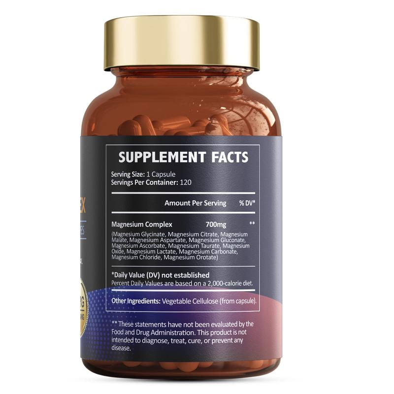 Totaria 12-in-1 Magnesium Complex 700mg - Supplement with Glycinate Citrate Malate Oxide Taurate Aspartate Orotate, Vegan Capsules for Muscle, Heart, and Relaxation Support - Image 8