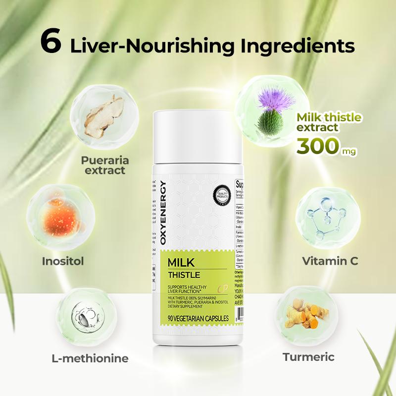 Oxyenergy Milk Thistle Liver Detox & Colon Cleanse, Natural Liver Health Support with Kudzu Root, Turmeric, Inositol, Methionine,Vitamin C,90 Capsules silymarin