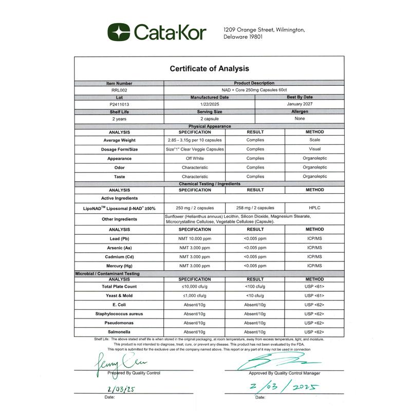 Cata-Kor 250 mg - NAD+ Supplement for Skin Aging Support, Energy, and Focus - 60 Count - Vitamin & Wellness Supplements Dietary Healthcare Edible - Image 9