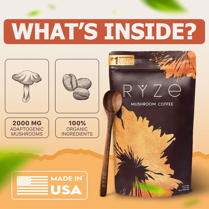 RYZE Mushroom Coffee USDA Organic with 6 Adaptogenic Mushrooms and MCT Oil, USA Grown Instant Coffee for Better Energy, Focus, Digestion, Immunity with Turkey Tail, Shiitake, Lion's Mane, 30 Servings - Image 5
