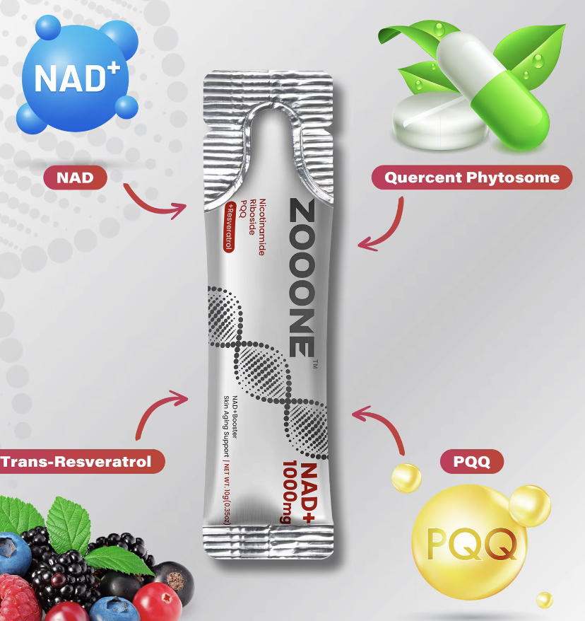 ZOOONE 1000mg NAD+ Berry Flavor Drink Mix for Skin Aging Support, Energy, and Focus - 30 Pack -