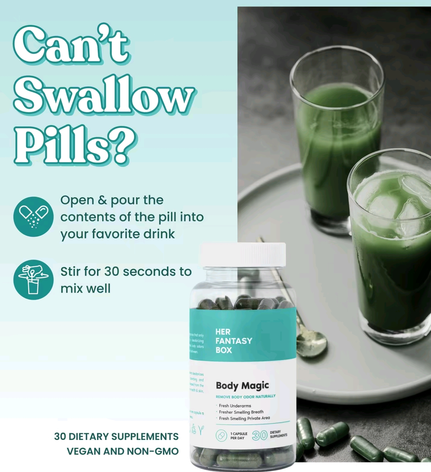 Body Magic Chlorophyll pill - For Body Odor, Detox & Skin - Image 3