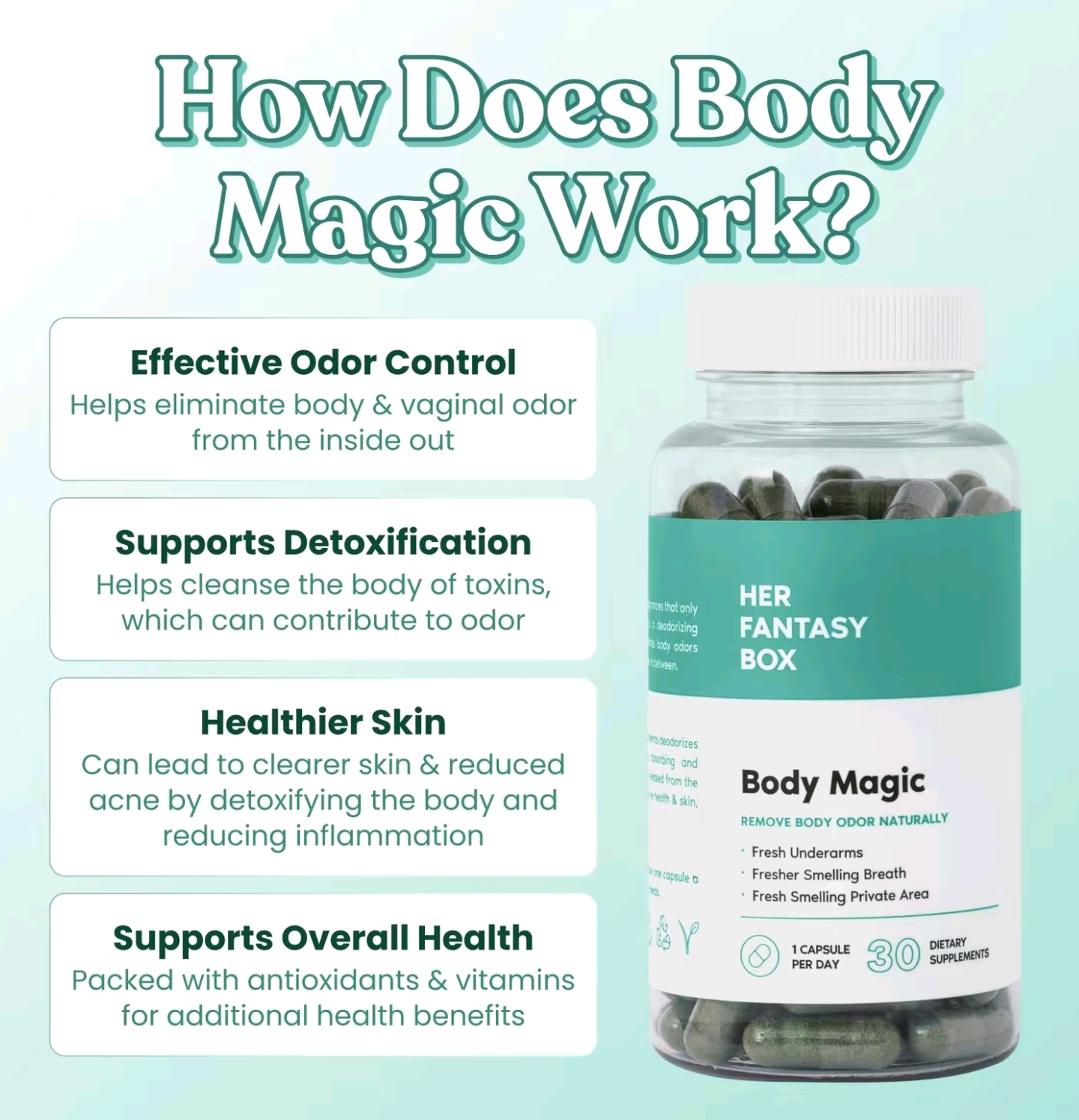 Body Magic Chlorophyll pill - For Body Odor, Detox & Skin - Image 4